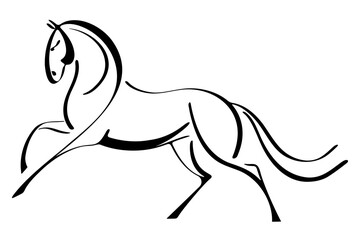 Elegant minimalist line art of a horse in motion isolated on white background