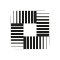 Striped square symbol. Geometric abstract vector. Black bold form. Negative space element.