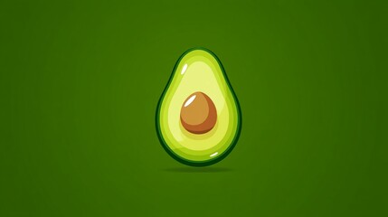 Half avocado illustration on green background, showcasing healthy eating concept. Simple design, ideal for food blogs or recipes