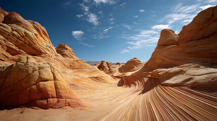 Beautiful canyon desert landscape scenic view, ultrawide 21, 9 banner wallpaper background for desktop, ads, print, web design, sites