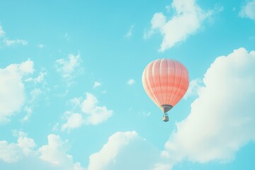 Fototapeta premium Colorful hot air balloons floating in the blue sky with copy space for text Generative AI