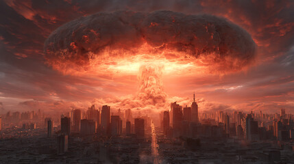 Fototapeta premium Atomic bomb in city, symbol of war, end of world, nuclear explosion