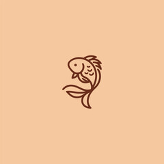 Koi fish logo in clean and fluid line art design.
