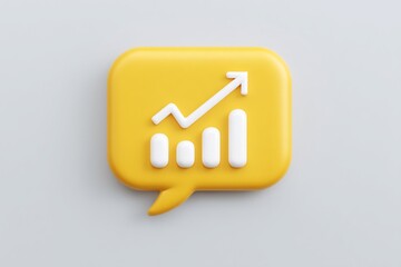 Yellow speech bubble with white upward trending graph, symbolizing communication, growth, and positive progress in business or marketing
