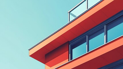 Fototapeta premium Modern tall red structure, the blue window adds a sleek contrast, emphasizing the building's elegant and contemporary architecture. 