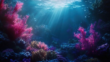 Underwater coral reef scene with vibrant hues.