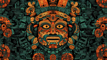 Inca sun god seamless pattern wallpaper. [Fractal Myths] | Pattern God | tessellated ruler. Illustration