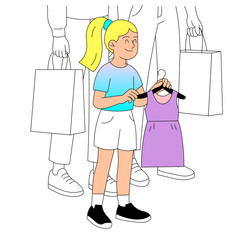 Little girl choosing dress during family shopping day