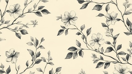 Elegant, repeating pattern of delicate blossoms and branches.