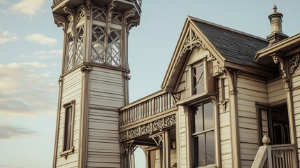 Obraz premium Victorian Era Architecture: Intricate Details of a Magnificent House