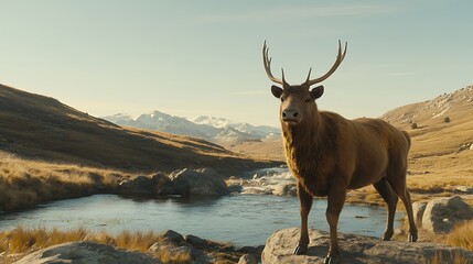 Elk in natural mountain landscape