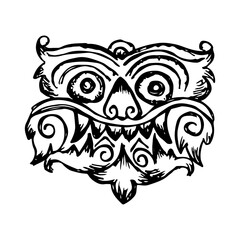 Mask or a creature's head vector hand-drawn sketch logo art, Indonesia, Bali.