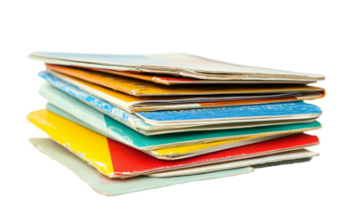 Stack of boarding passes paired with a colorful travel guide, symbolizing the excitement of upcoming adventures and explorations isolated on white background PNG