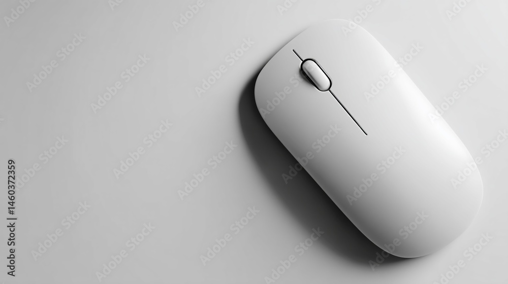 Fototapete white wireless computer mouse on gray background, showcasing minimalist design and ample free space 