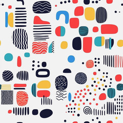 Memphis colorful style seamless pattern. Creative minimalist style art background for children or trendy design with basic shapes. Simple childish scribble backdrop white background