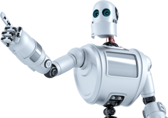 White robot pointing with index finger