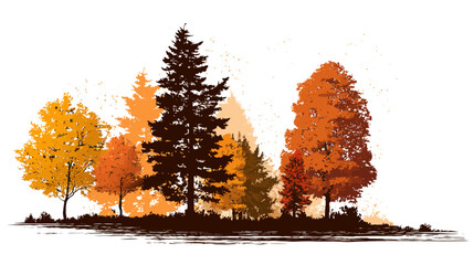 Autumn forest landscape simple silhouette vector isolated on white background  -  
