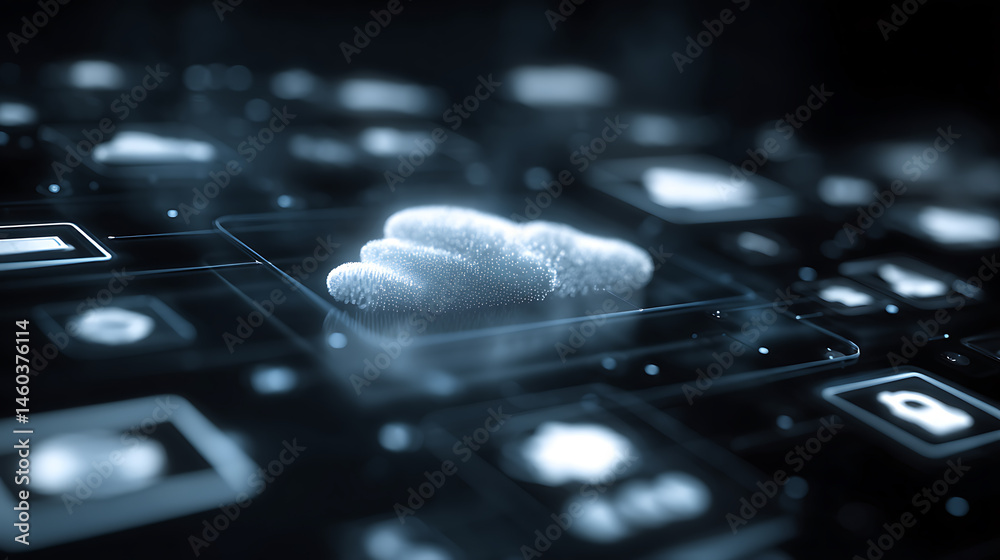 Poster cloud technology concept on tablet or electronic panel symbolizing online data storage abstract digi