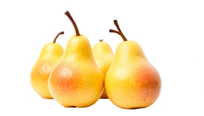 Pear isolated png. Four yellow pears with red side on transparent background. PNG format. Pear with no background. Full depth of field. with white shades