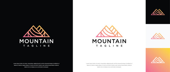 Illustration of mountain peak logo design. Mountain icon made with lines.