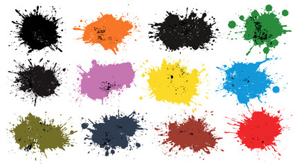 Black roller rush paint spot set mix colour simple silhouette vector on white background  -  