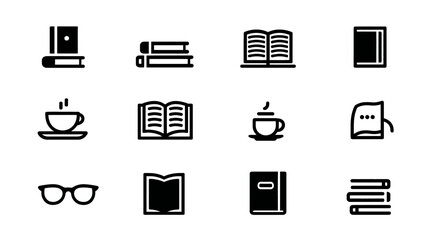 Book line icons set simple black silhouette vector isolated on white background  -  