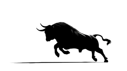 Bull charging silhouette vector isolated on white background  -  