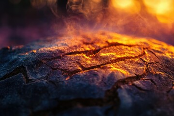 Close-up of a rustic, cracked loaf of bread glowing with warm, golden light from behind.