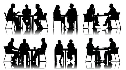 Business meeting icons simple black silhouette vector isolated on white background  -  