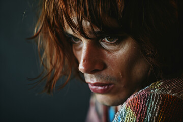 Fototapeta premium Crying Transgender Woman Expressing Sadness and Inner Conflict from Transition While Representing LGBTQ Strength and Gender Identity Pride