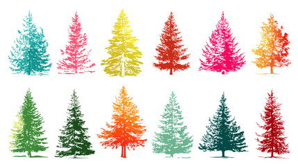 Obraz premium Christmas tree set all colour vector simple silhouette vector on white background - 