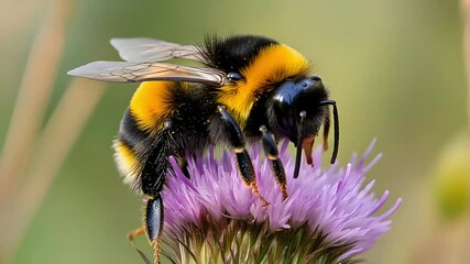 Bumblebee collecting nectar from spring flower