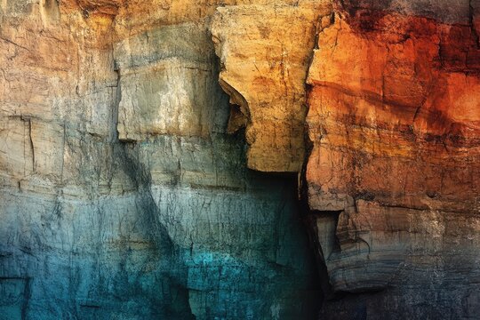 A breathtaking view of layered rock formations, showcasing a stunning blend of earthy and teal hues.