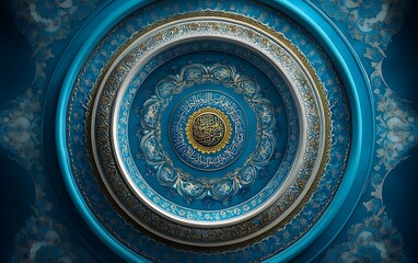 Naklejka premium Stunning Blue Dome with Intricate Islamic Calligraphy and Design