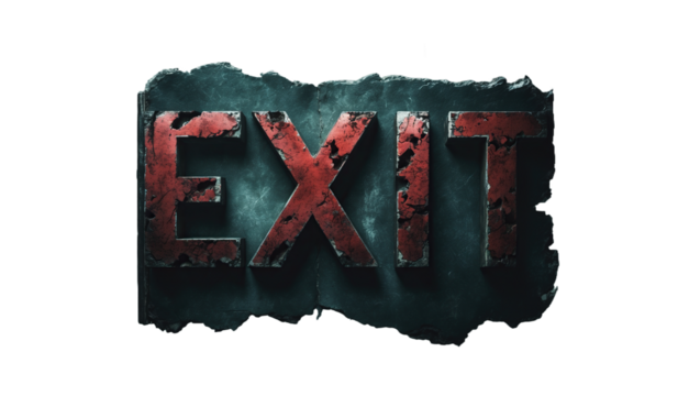 Distressed EXIT Sign white transparent background