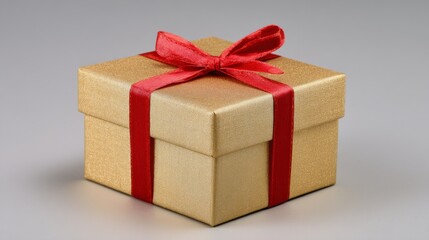 Obraz premium Golden gift box with red ribbon, symbolizing luxury and celebration 
