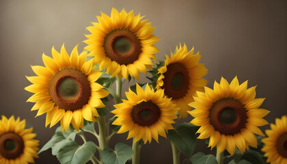 Fototapeta premium Group of sunflowers in sunlight.