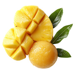 Mango Fruit with Leaves Isolated on Transparent Background