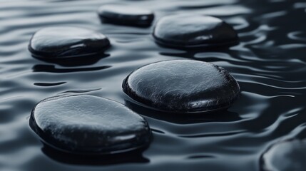 Dark stones resting gently on rippling water.