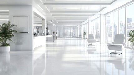 Bright white office structure with a cool finish, low-angle perspective highlighting its sleek, modern design.  