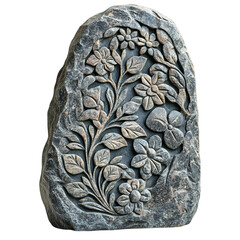 Memorial Garden Stone with Floral Design Isolated on Transparent Background