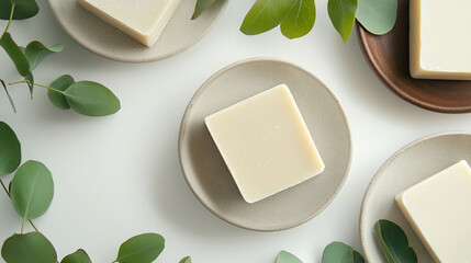 Natural soap bars with eucalyptus leaves for clean beauty and wellness