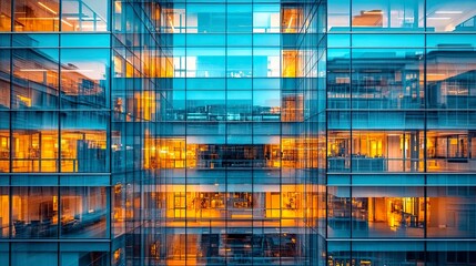 Captivating modern office building with a polished glass exterior, seamlessly blending contemporary design with urban vibrancy. 
