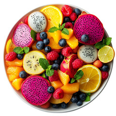 Exotic Fruit Salad Fusion Bold Mix of Tropical Drago Isolated on Transparent Background