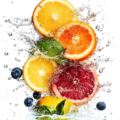 Modern Crisp Fusion XIII Citrus Ber Fruit and Water Splash Isolated on Transparent Background