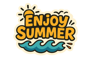 Fototapeta premium Summer Sticker Design Featuring Enjoy Summer Text and Waves 