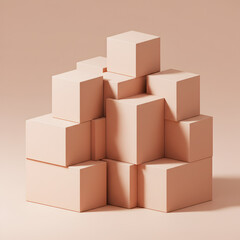 Obraz premium Peach Building Blocks Creating Stepped Geometric Structure