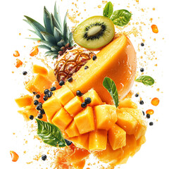 Modern Tropical Cascade XI Fruit and Juice Isolated on Transparent Background