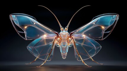 Intricate, digital rendering of a translucent insect.