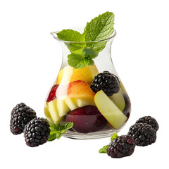 Blackberries Mint and Apple in a Glass Carafe Isolated on Transparent Background